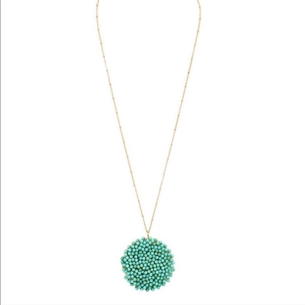 Long teal beaded necklace